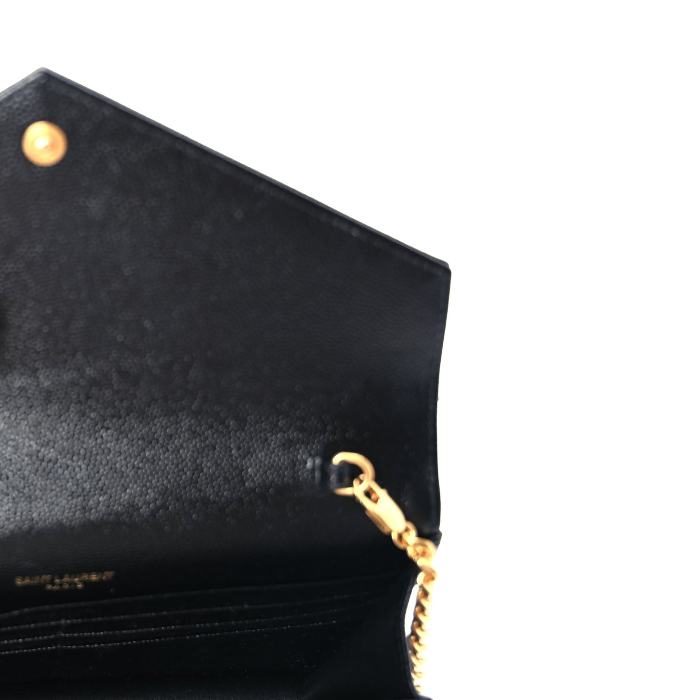 Saint Laurent Grain De Poudre Matelasse Chevron Monogram Envelope Chain Wallet Black