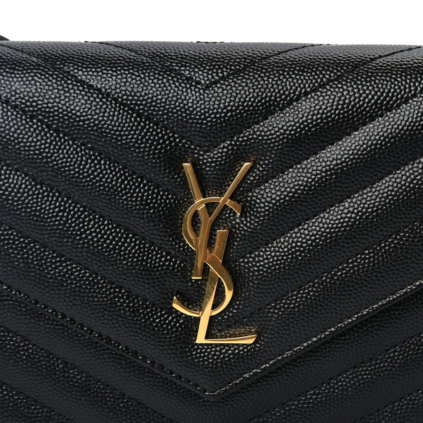Saint Laurent Grain De Poudre Matelasse Chevron Monogram Envelope Chain Wallet Black