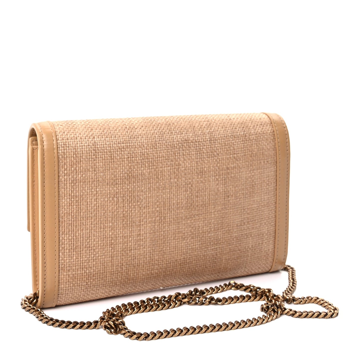 Saint Laurent Micro Raffia Monogram Uptown Chain Wallet Natural Hay Blush