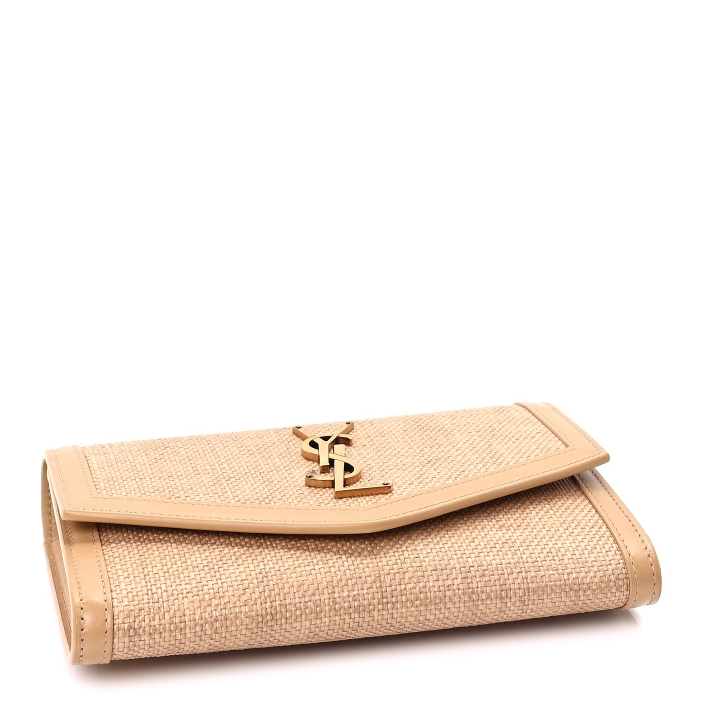 Saint Laurent Micro Raffia Monogram Uptown Chain Wallet Natural Hay Blush