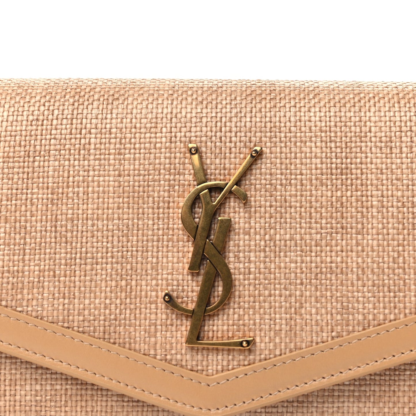Saint Laurent Micro Raffia Monogram Uptown Chain Wallet Natural Hay Blush
