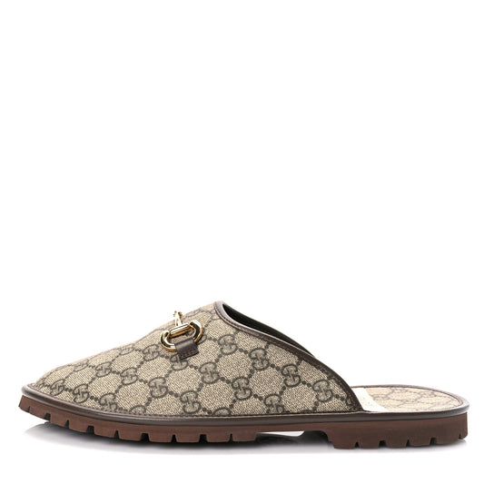 Gucci GG Supreme Monogram Granada Kid Mens Horsebit Lug Sole Mules 9.5 Beige Ebony New Acero