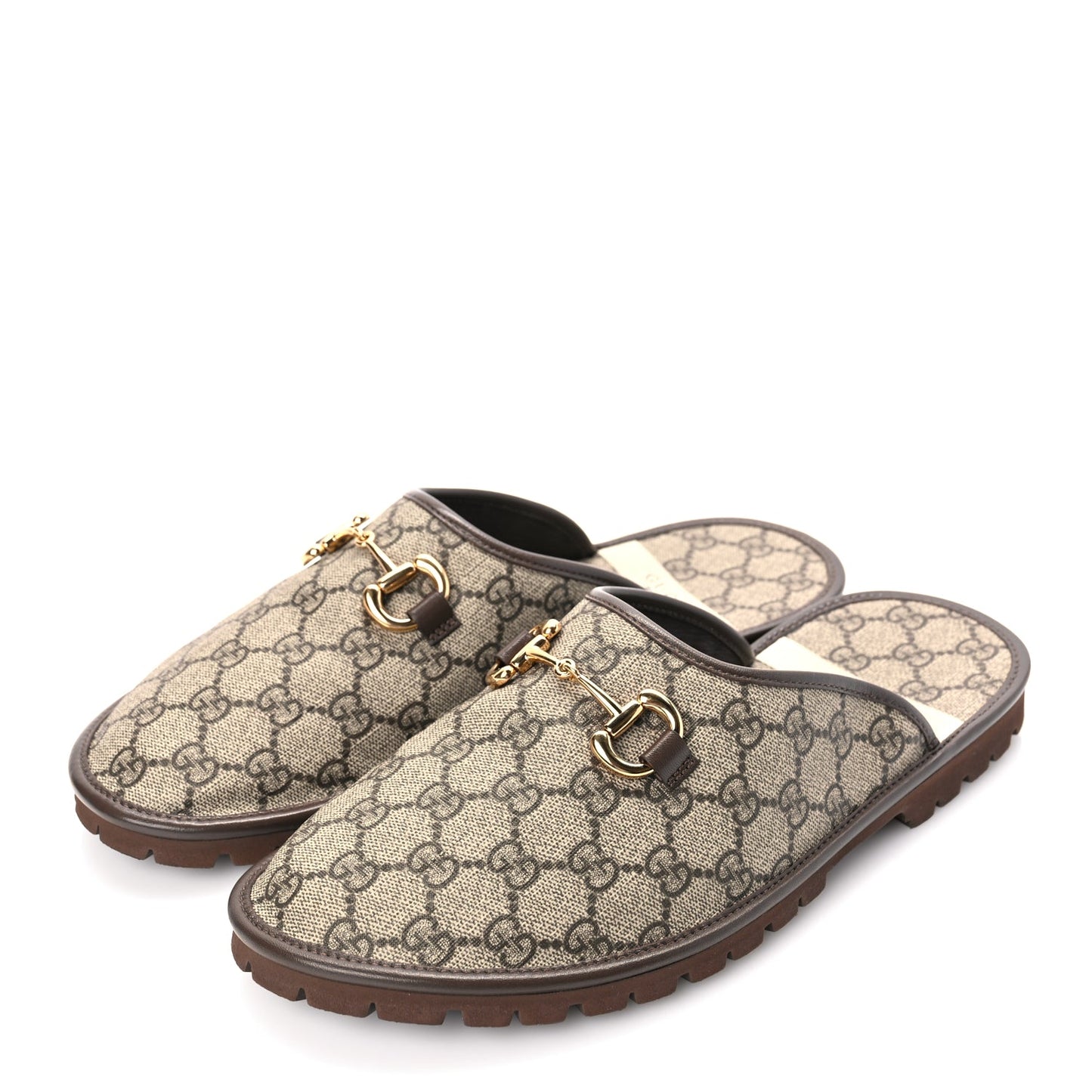 Gucci GG Supreme Monogram Granada Kid Mens Horsebit Lug Sole Mules 9.5 Beige Ebony New Acero