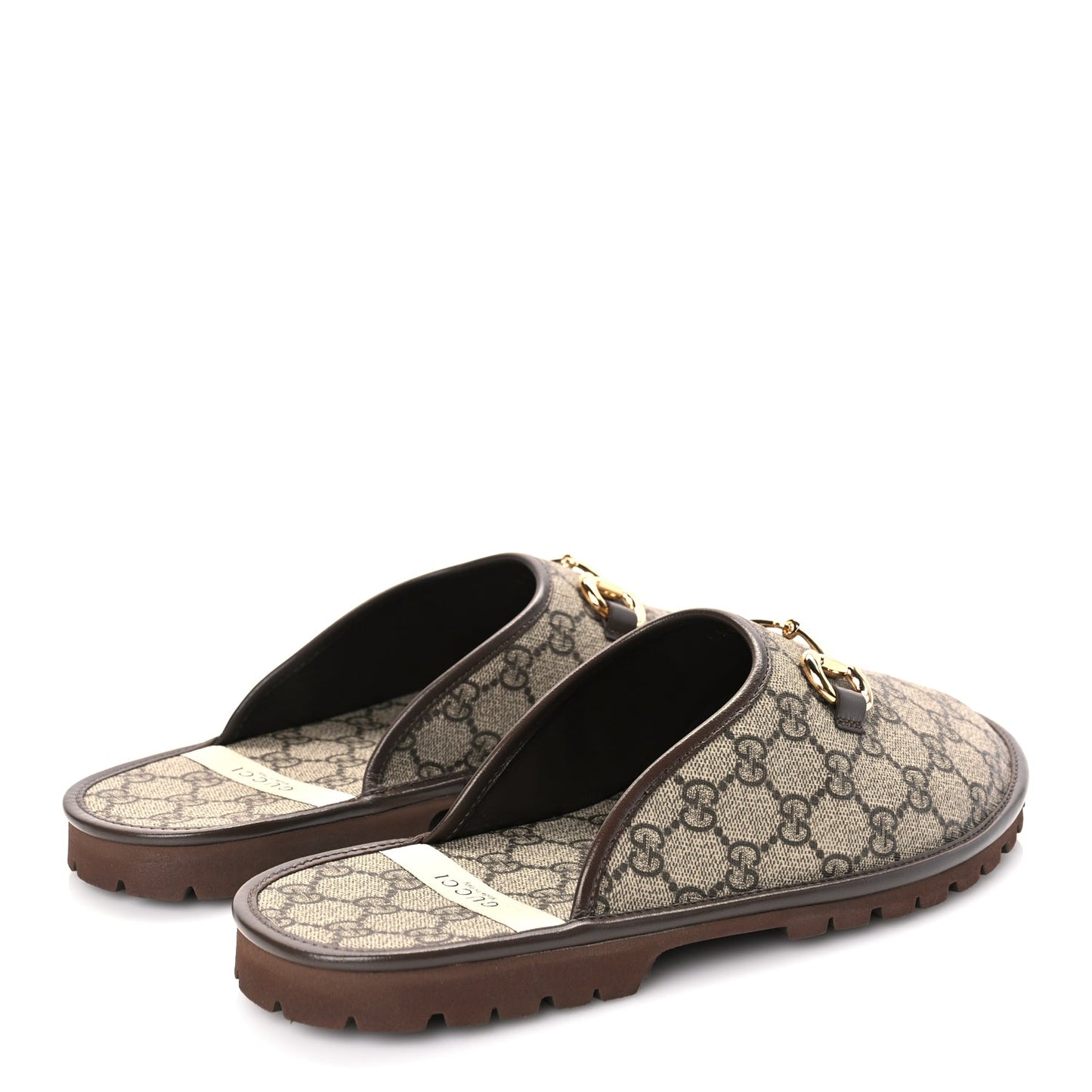 Gucci GG Supreme Monogram Granada Kid Mens Horsebit Lug Sole Mules 9.5 Beige Ebony New Acero