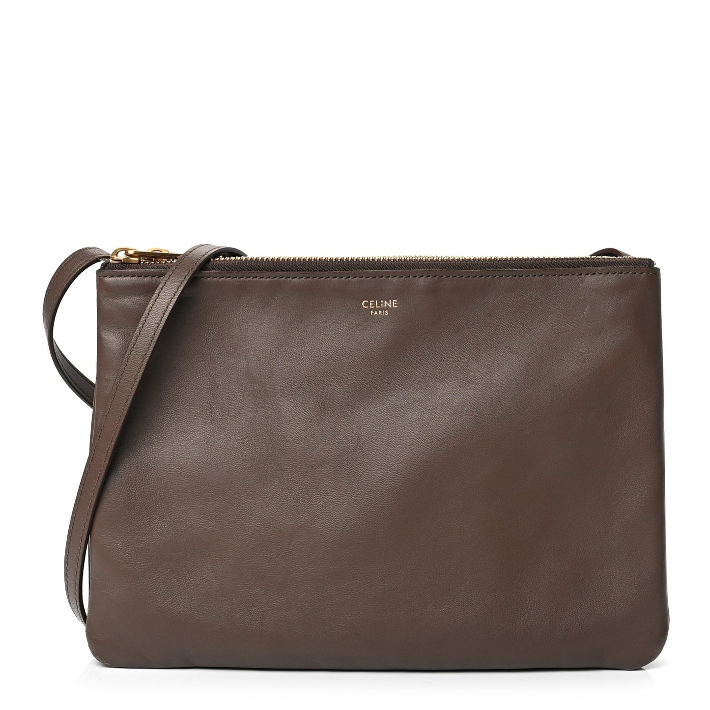 Celine Lambskin Large Trio Crossbody Bag Brown