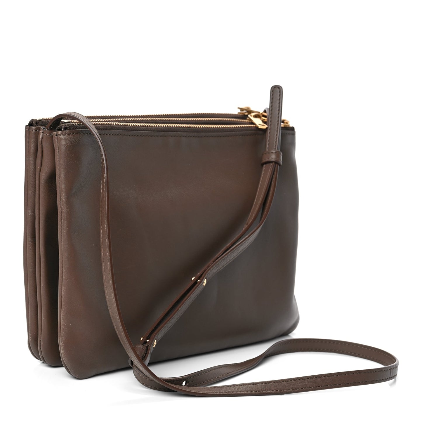 Celine Lambskin Large Trio Crossbody Bag Brown