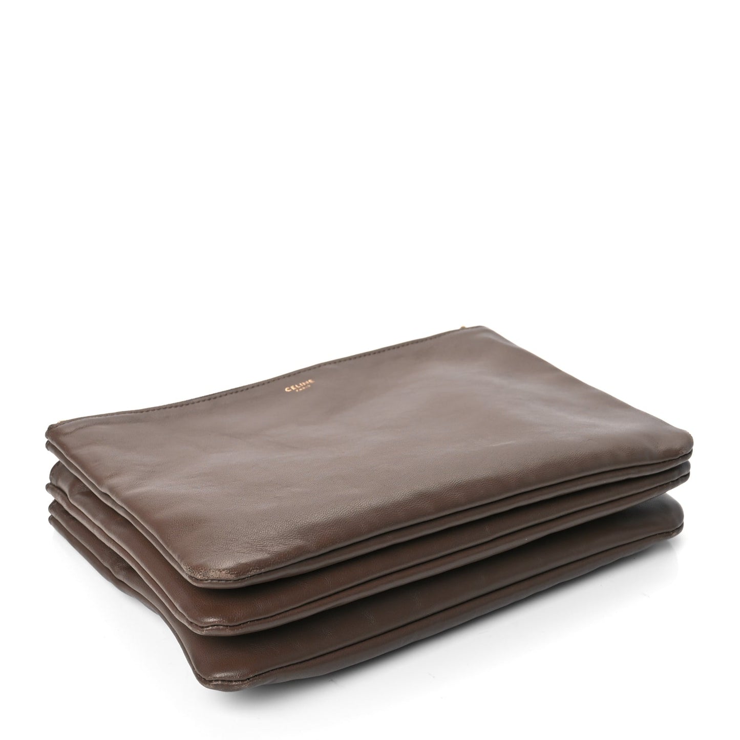 Celine Lambskin Large Trio Crossbody Bag Brown