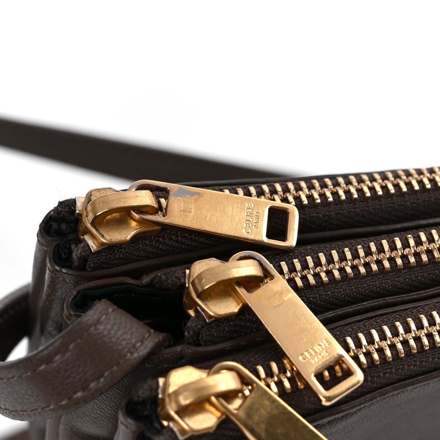 Celine Lambskin Large Trio Crossbody Bag Brown