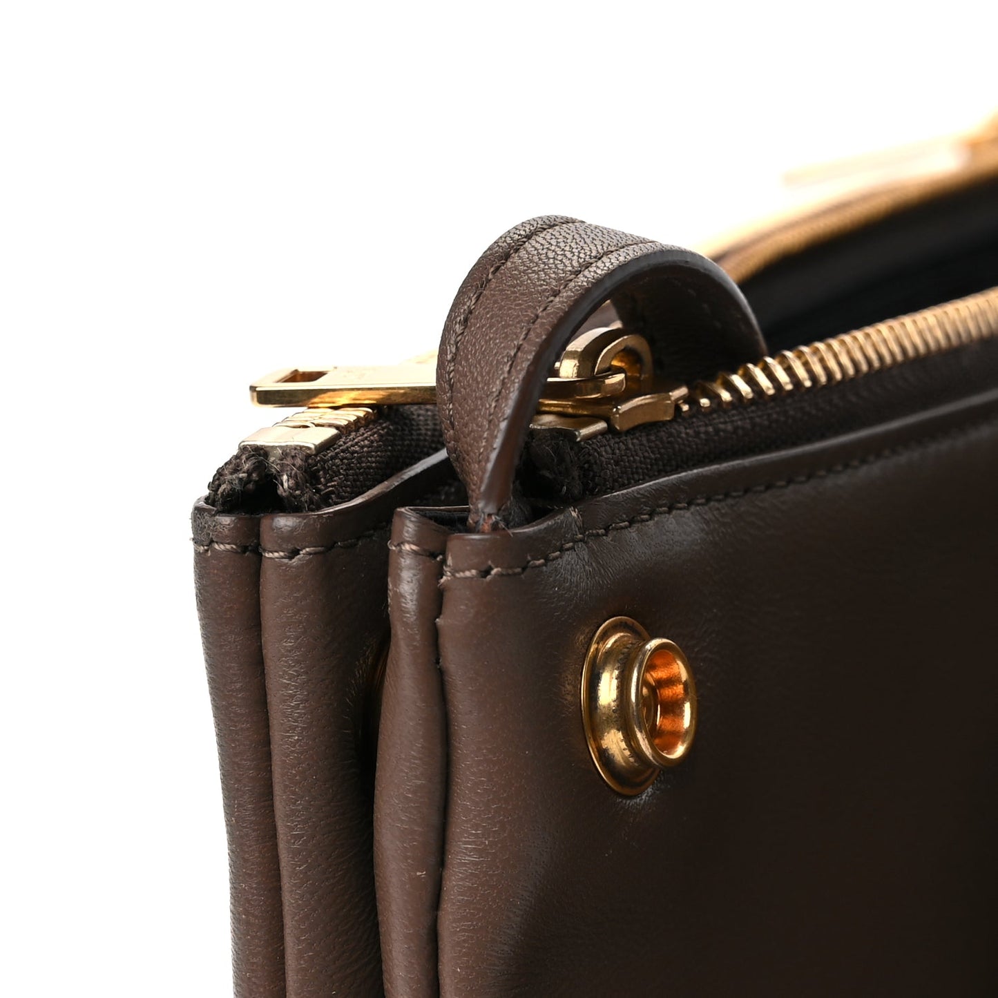 Celine Lambskin Large Trio Crossbody Bag Brown