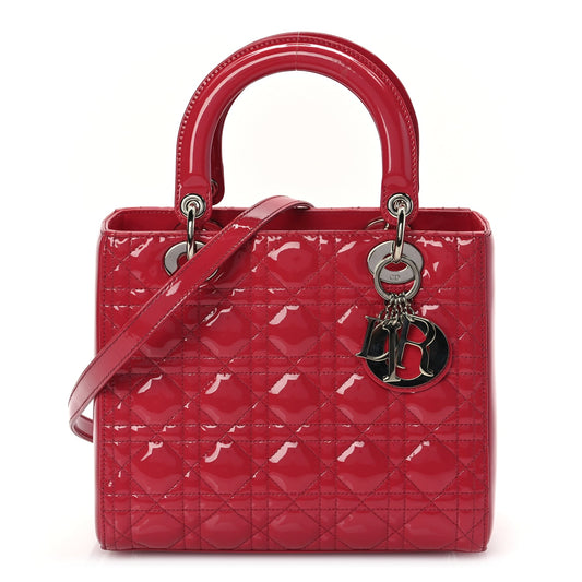 Christian Dior Patent Cannage Medium Lady Dior Fuchsia