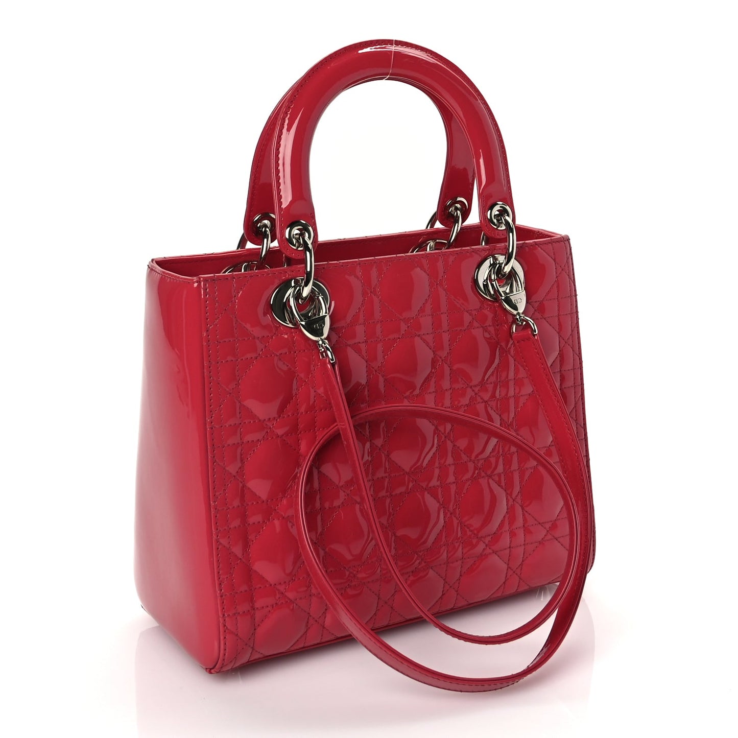 Christian Dior Patent Cannage Medium Lady Dior Fuchsia