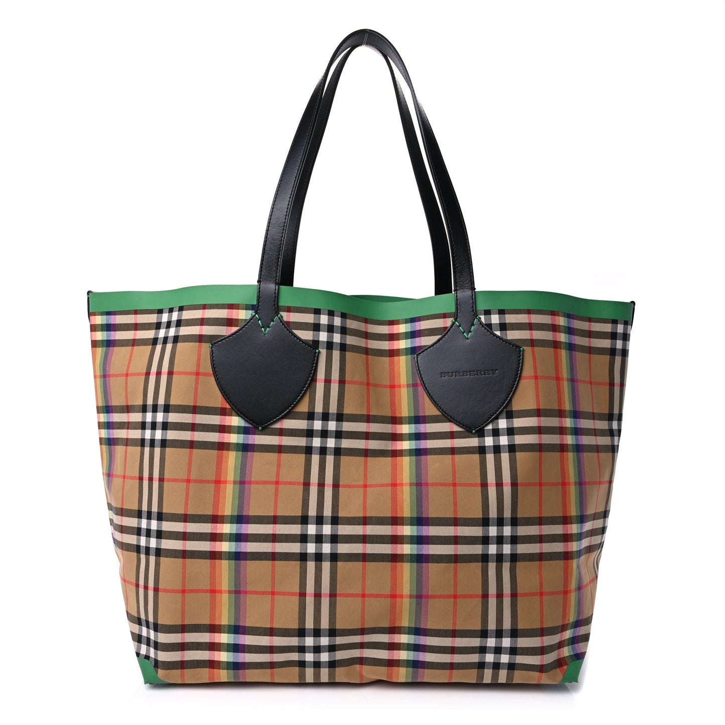 Burberry Vintage Rainbow Check Extra Large The Giant Reversible Tote  Antique Yellow