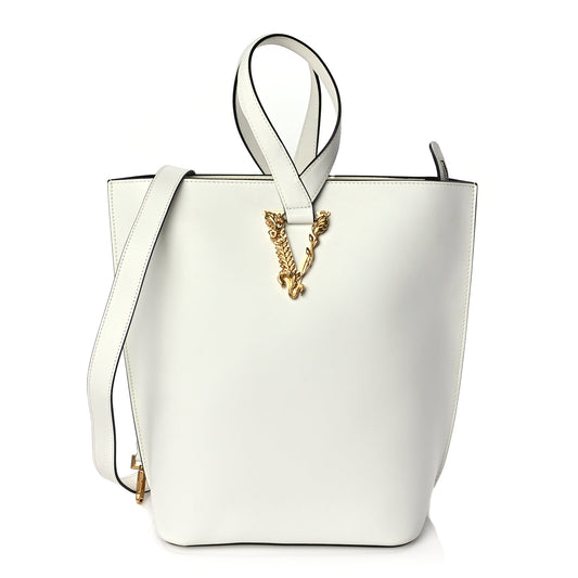 Versace Vitello Large Virtus Bucket Bag Optical White