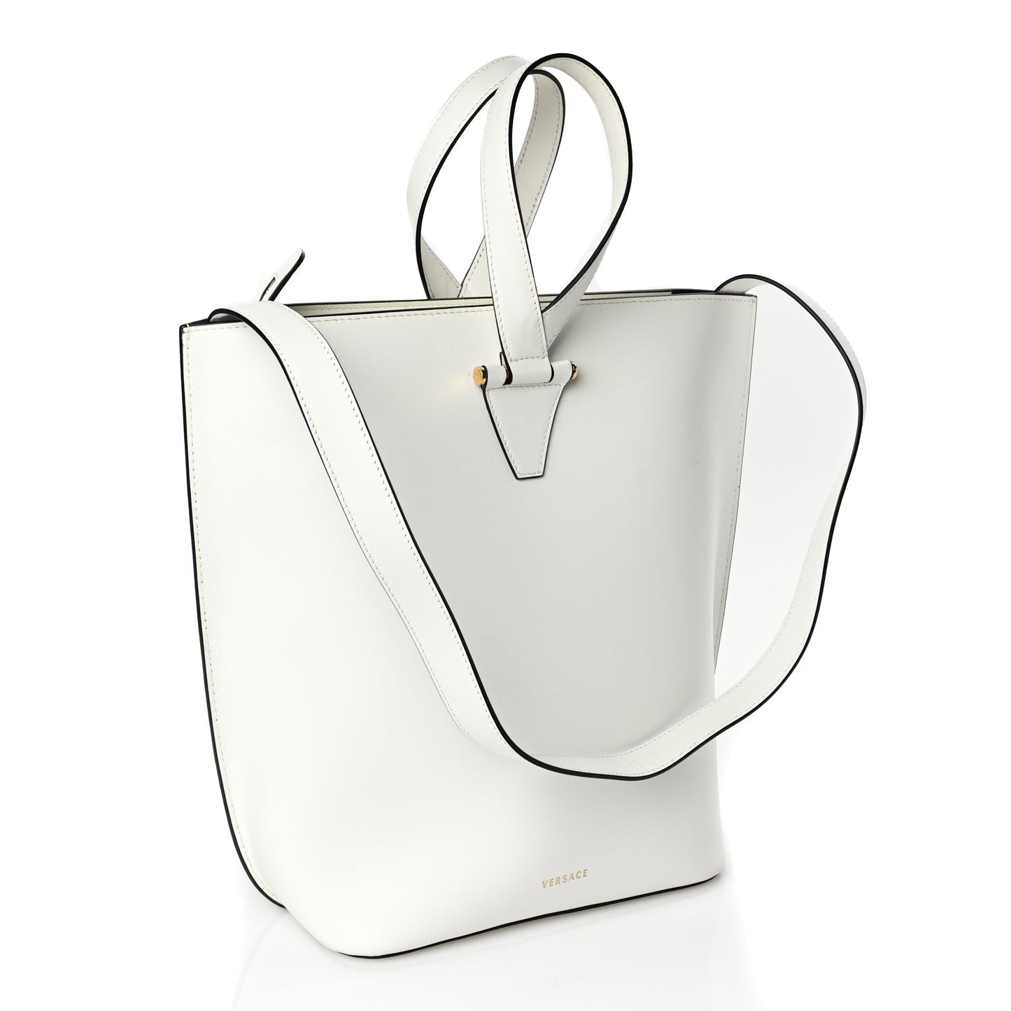 Versace Vitello Large Virtus Bucket Bag Optical White