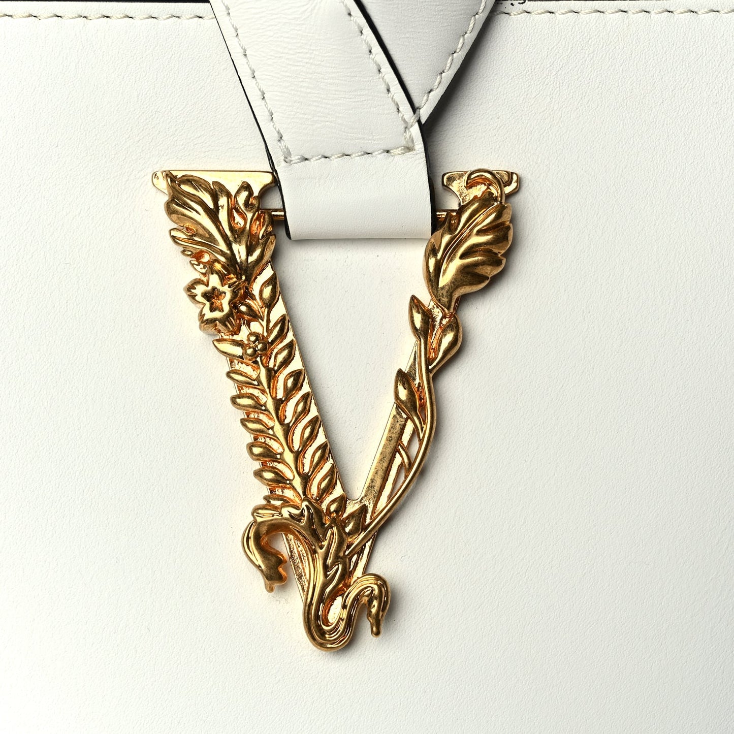 Versace Vitello Large Virtus Bucket Bag Optical White