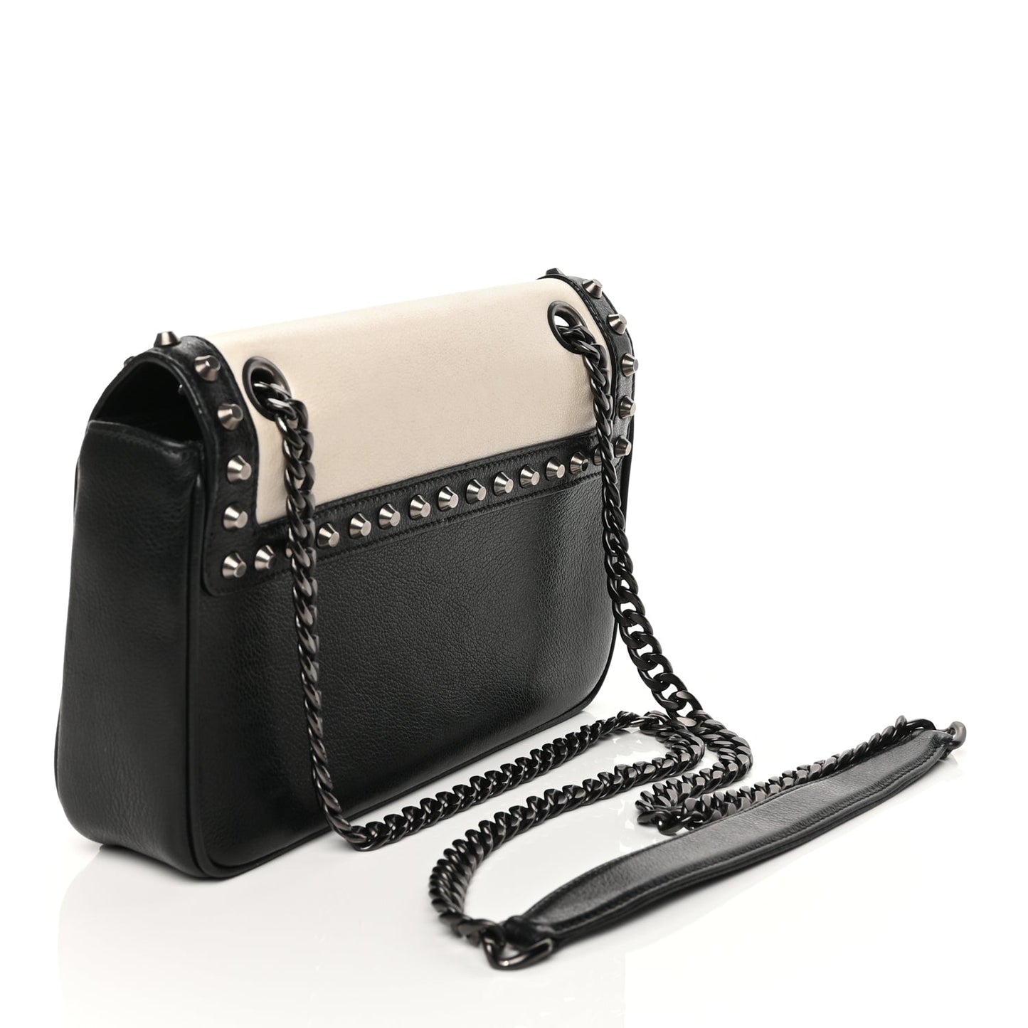 Prada Glace Calfskin Studded Crossbody Black White