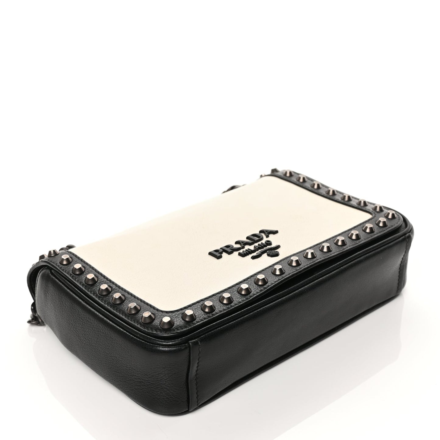 Prada Glace Calfskin Studded Crossbody Black White