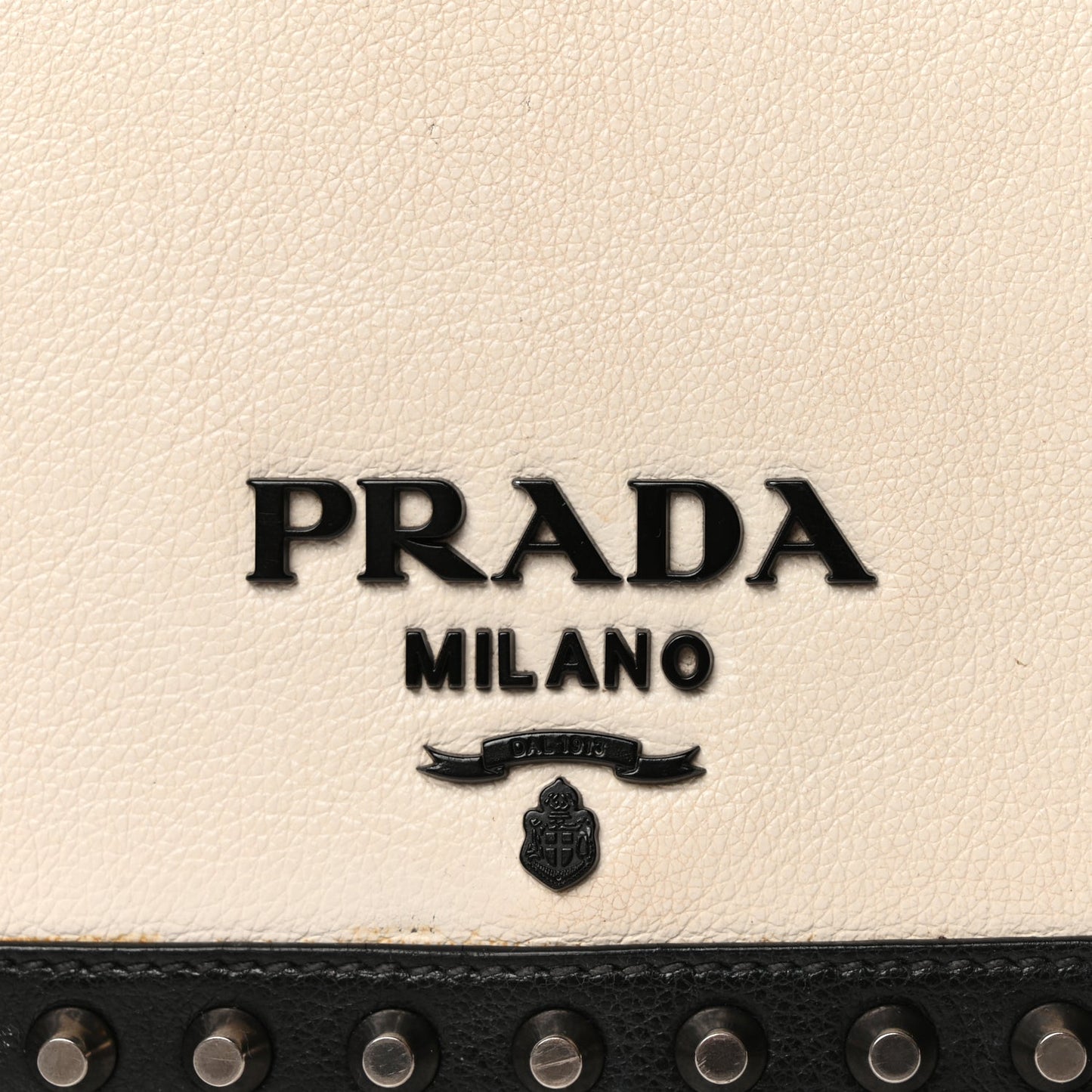 Prada Glace Calfskin Studded Crossbody Black White