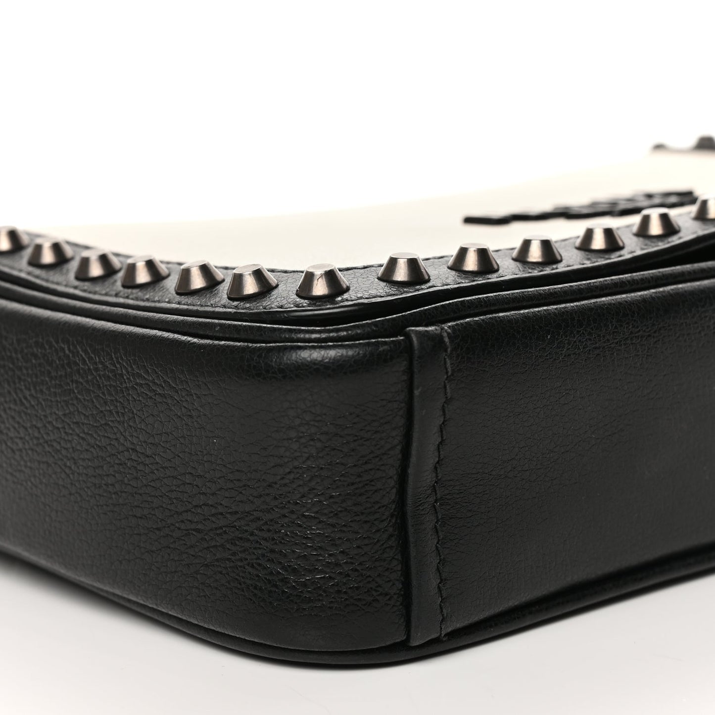 Prada Glace Calfskin Studded Crossbody Black White