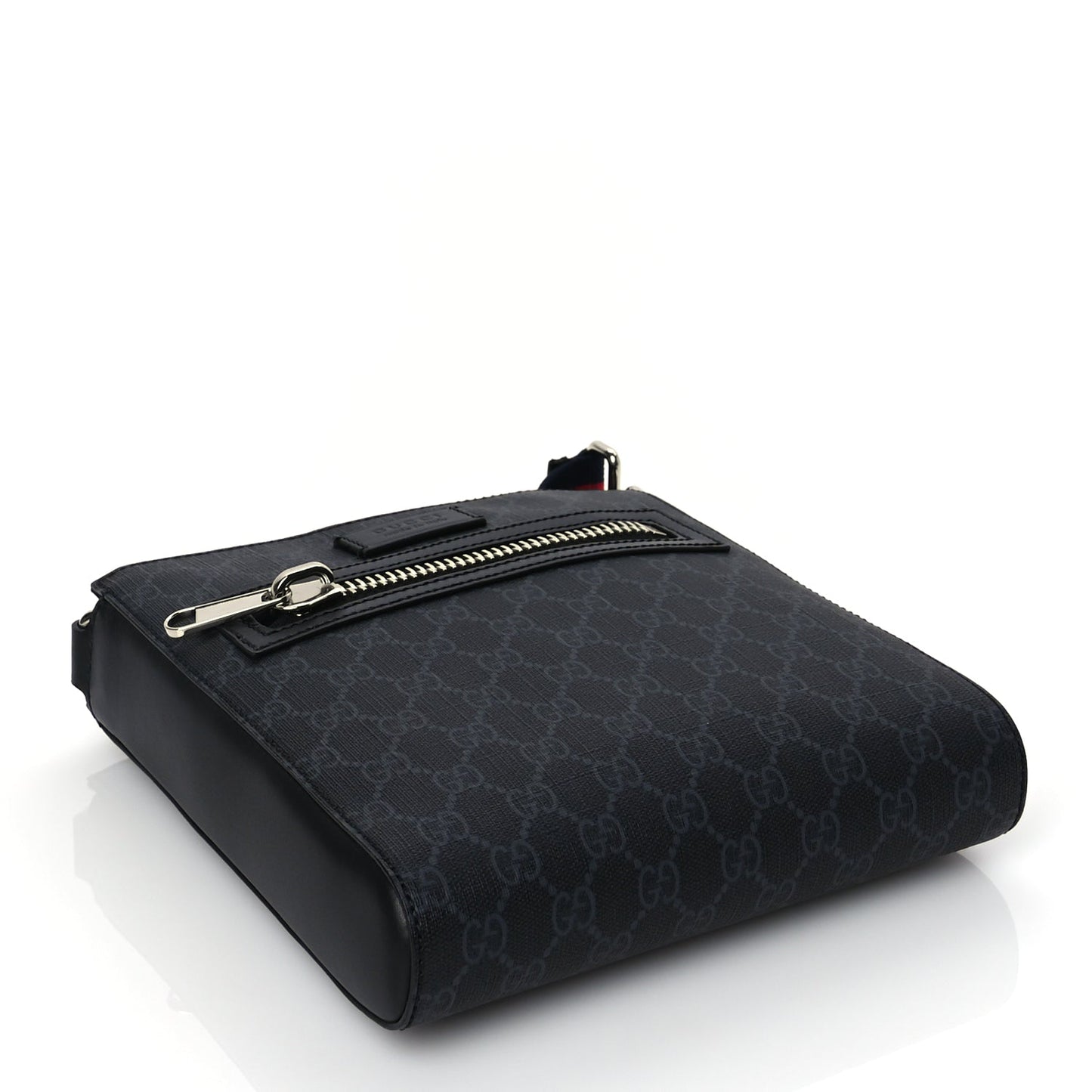 Gucci GG Supreme Monogram Web Small Flat Messenger Bag Black Grey