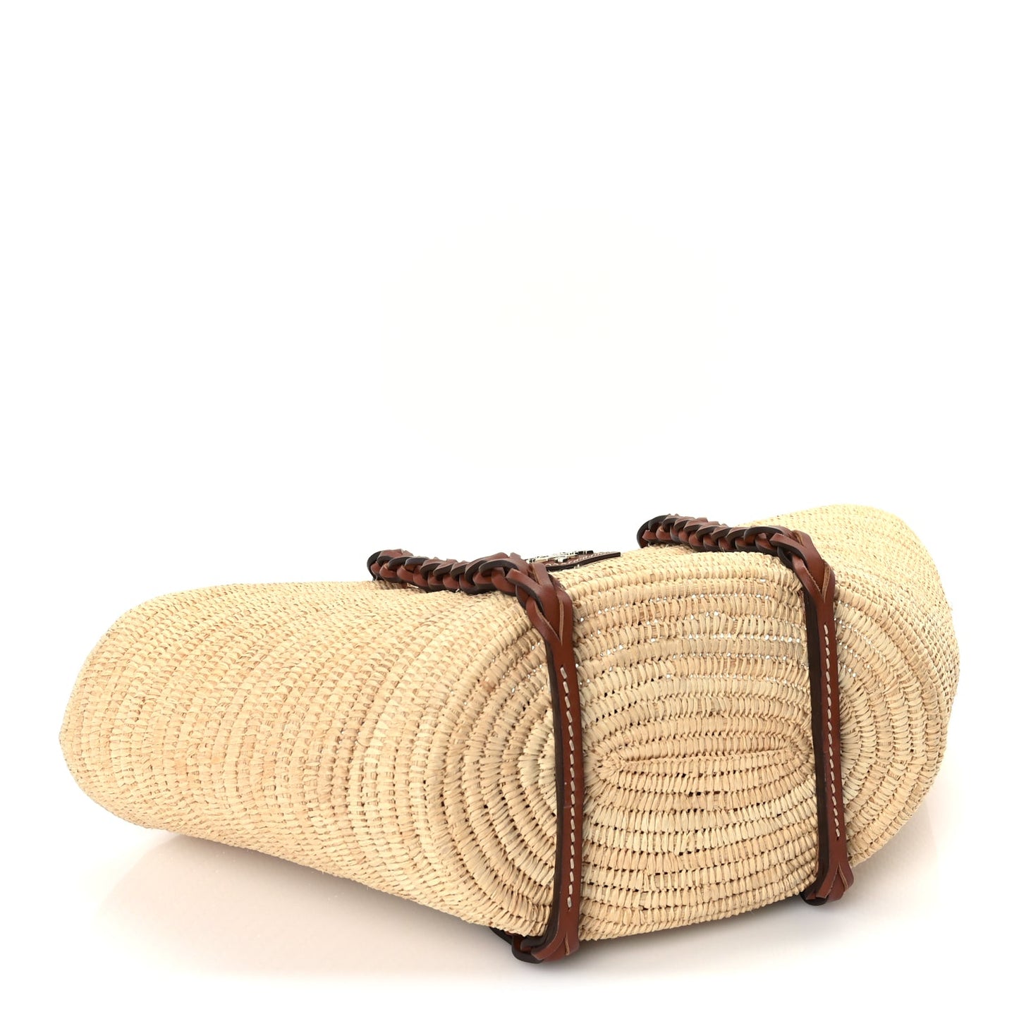 Prada Paglia Vitello Woven Braided Basket Tote  Naturale Cognac