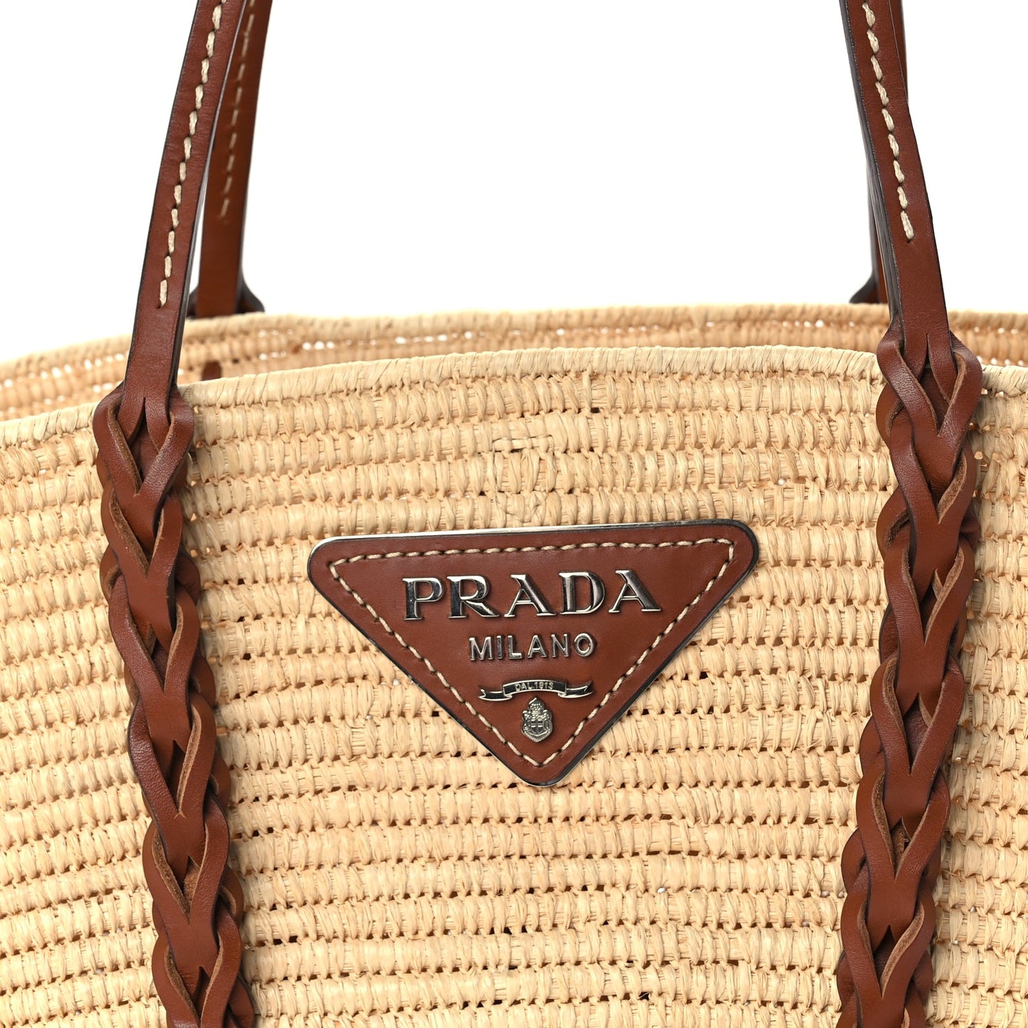 Prada Paglia Vitello Woven Braided Basket Tote  Naturale Cognac