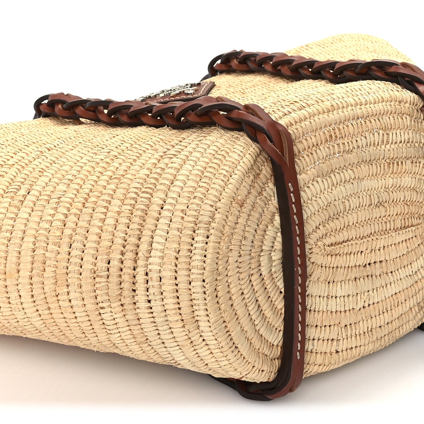 Prada Paglia Vitello Woven Braided Basket Tote  Naturale Cognac