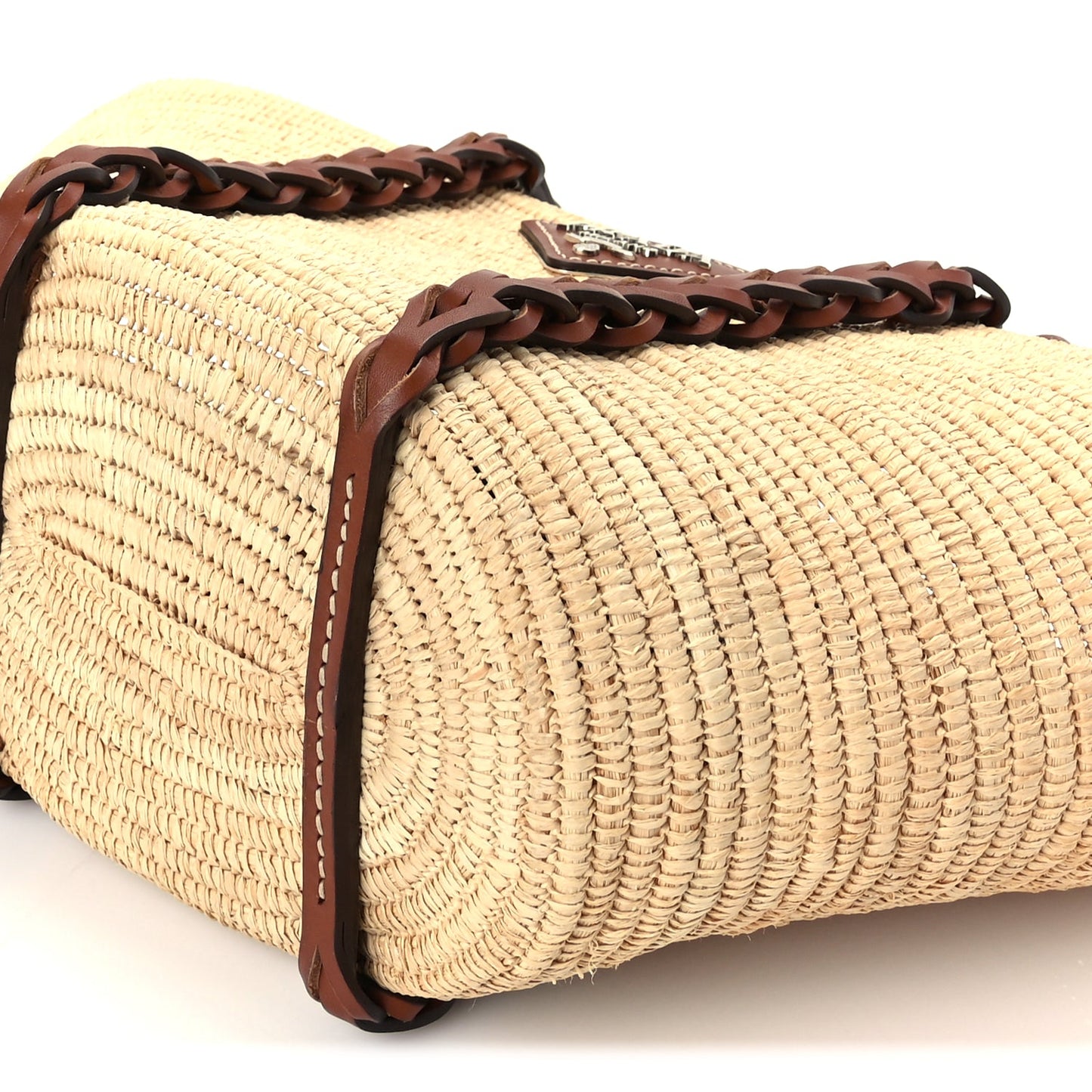 Prada Paglia Vitello Woven Braided Basket Tote  Naturale Cognac