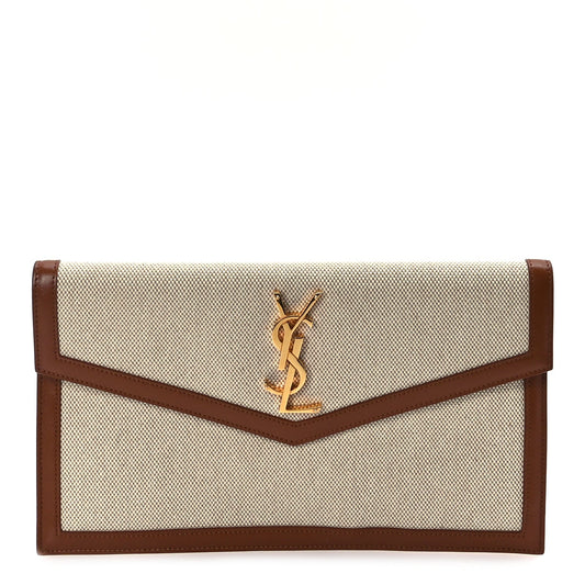 Saint Laurent Canvas Uptown Pouch Natural Beige Brick