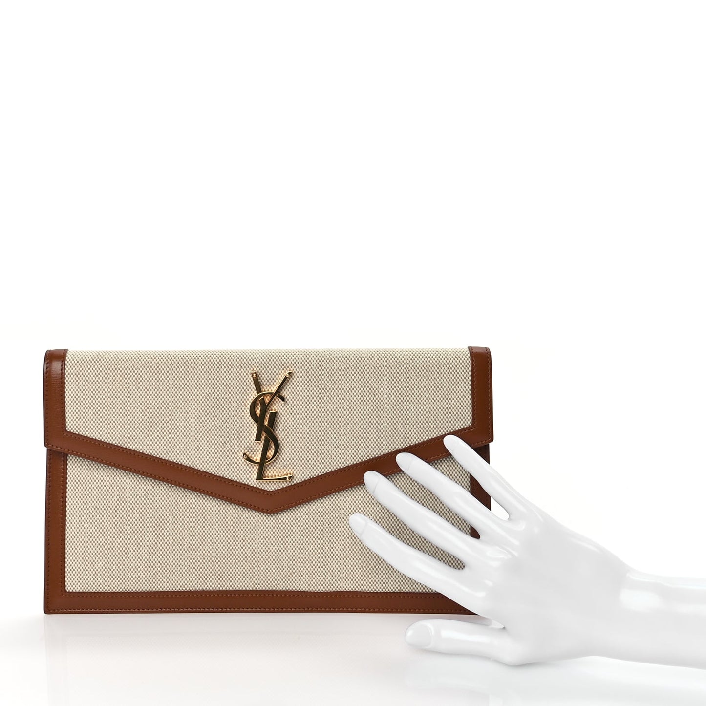 Saint Laurent Canvas Uptown Pouch Natural Beige Brick