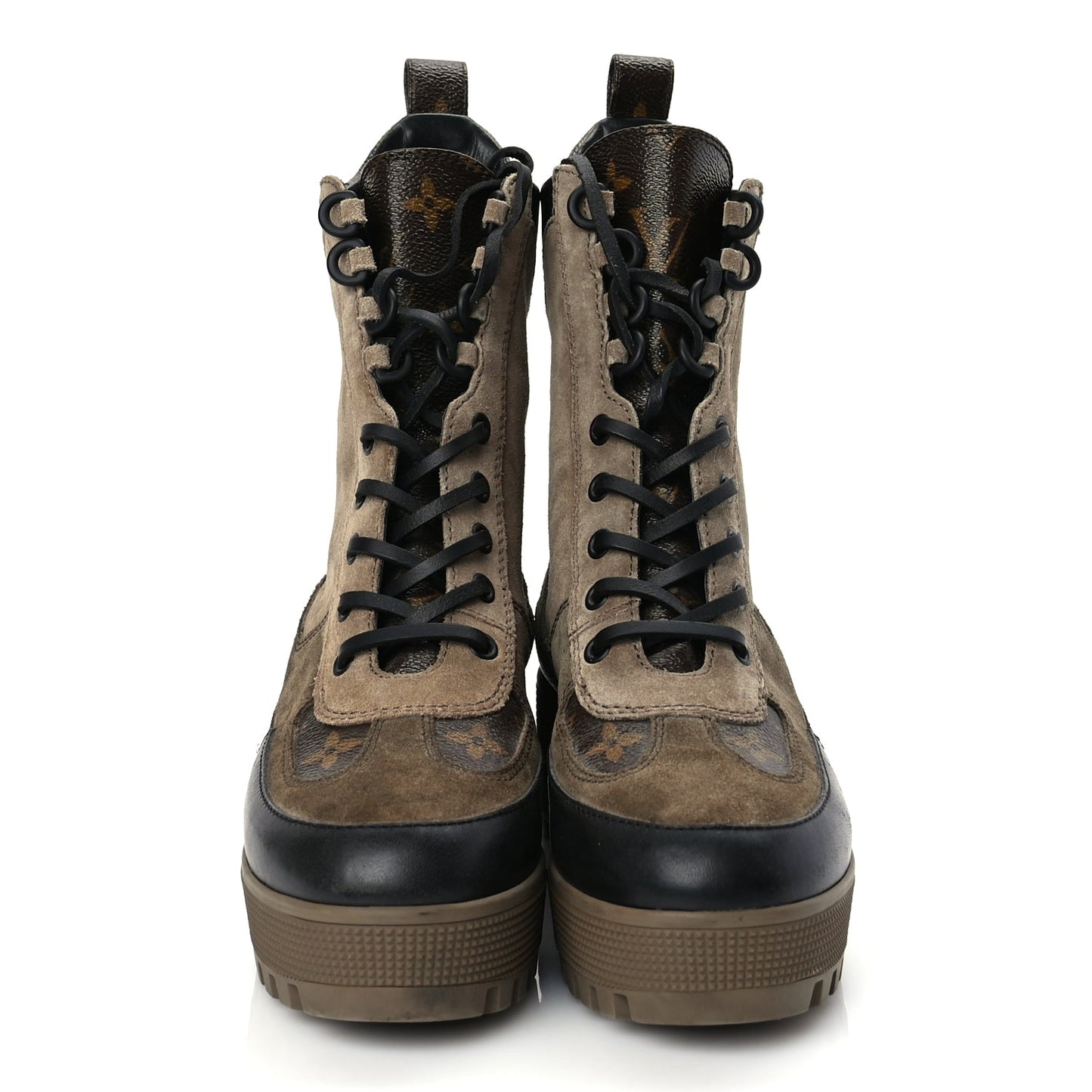 Louis Vuitton Suede Calfskin Monogram Laureate Platform Desert Boots 36.5 Taupe