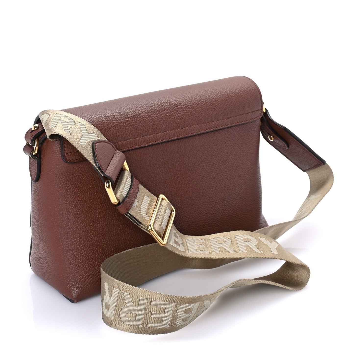 Burberry Calfskin Vintage Check Note Crossbody Bag Tan