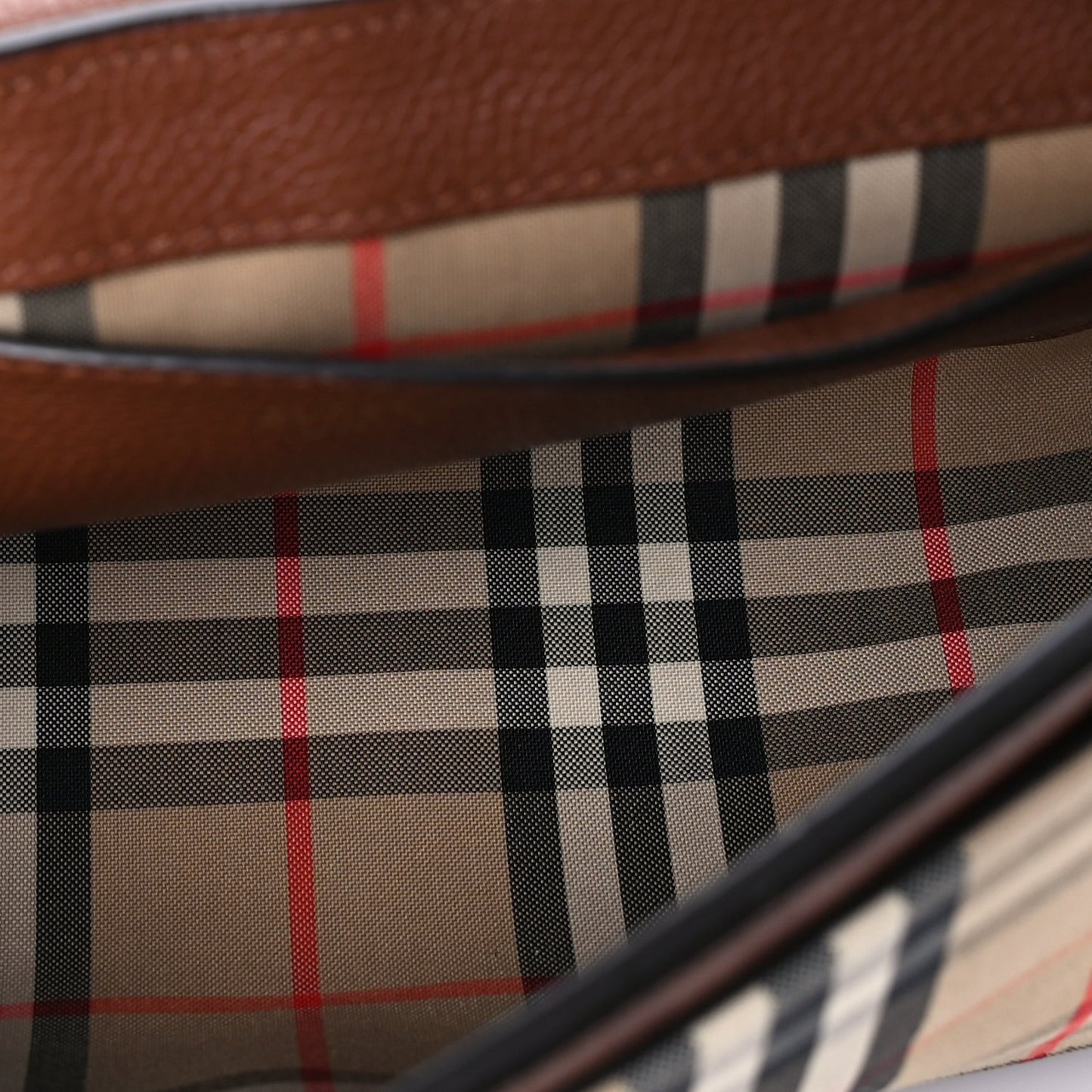 Burberry Calfskin Vintage Check Note Crossbody Bag Tan