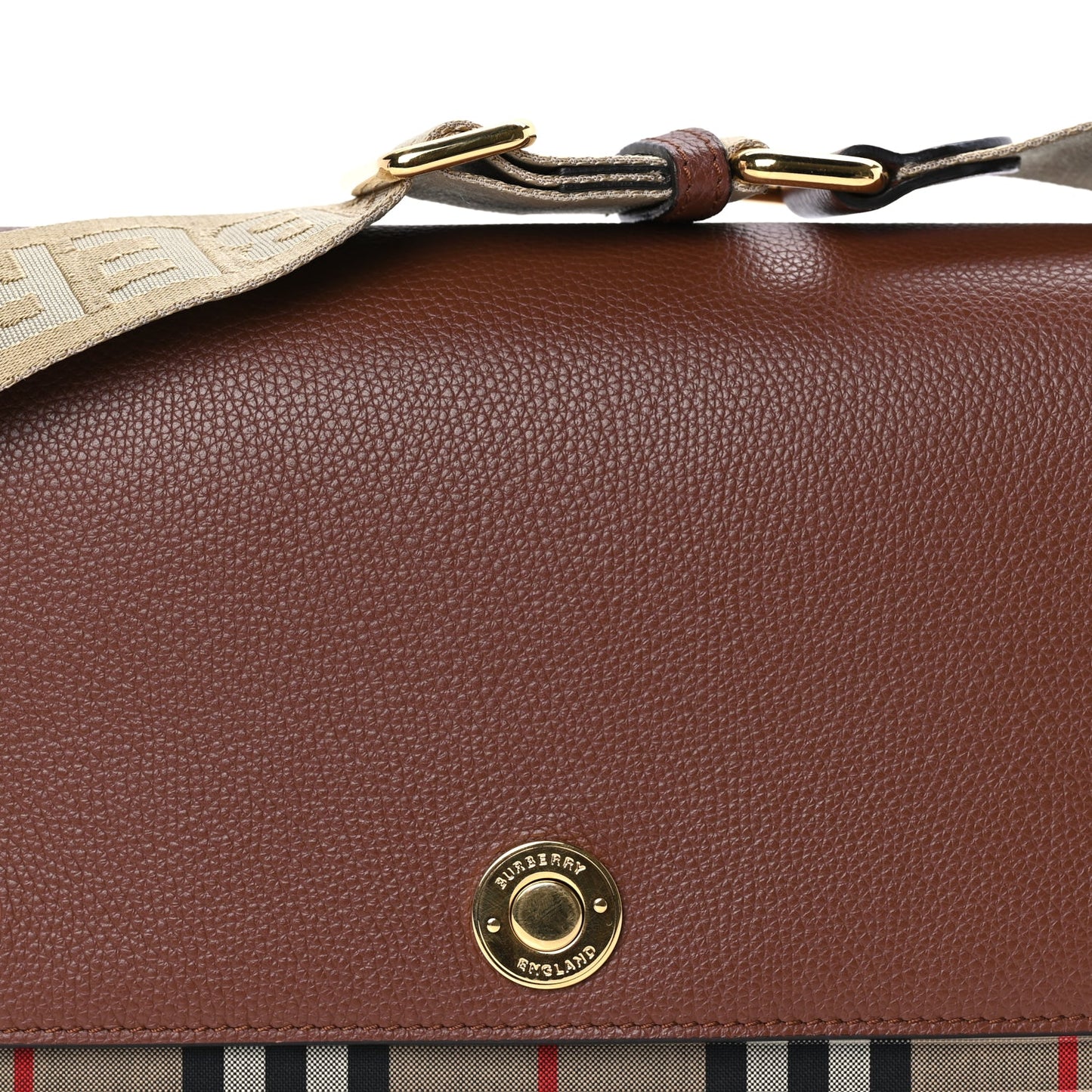 Burberry Calfskin Vintage Check Note Crossbody Bag Tan