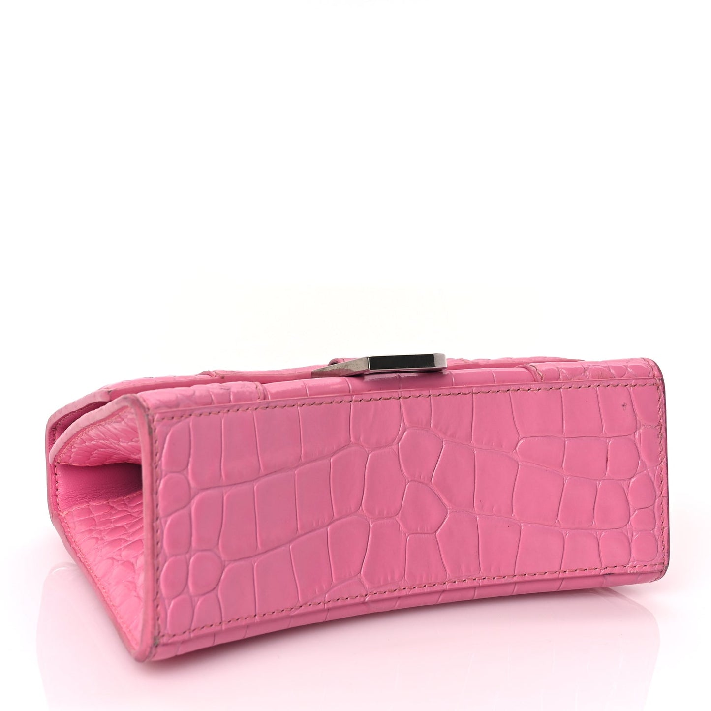 Balenciaga Shiny Calfskin Crocodile Embossed Hourglass Top Handle Bag XS Baby Pink
