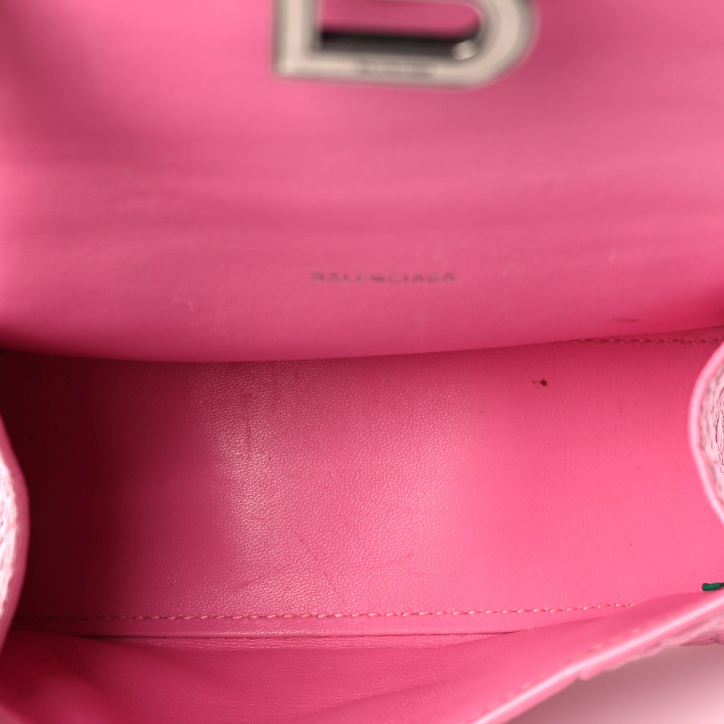 Balenciaga Shiny Calfskin Crocodile Embossed Hourglass Top Handle Bag XS Baby Pink