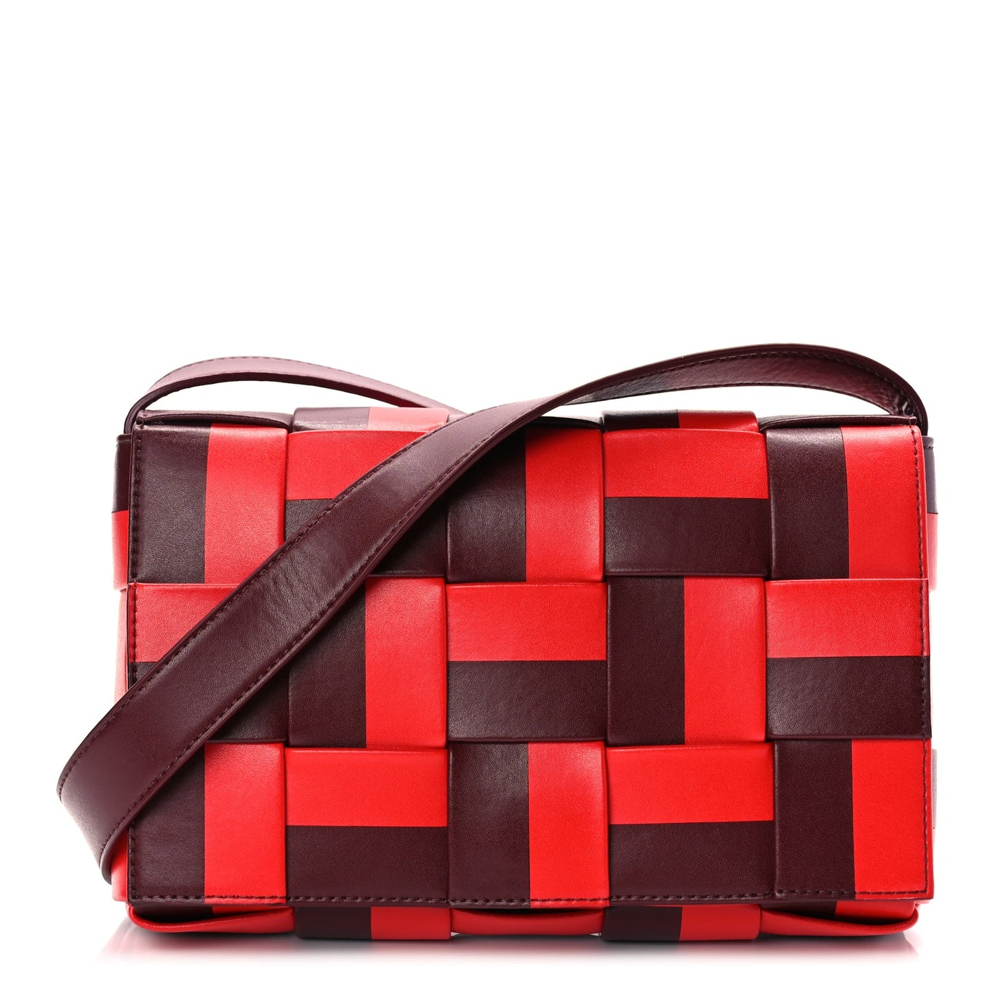 Bottega Veneta Lambskin Maxi Intrecciato Bicolor Cassette Crossbody Bag Red