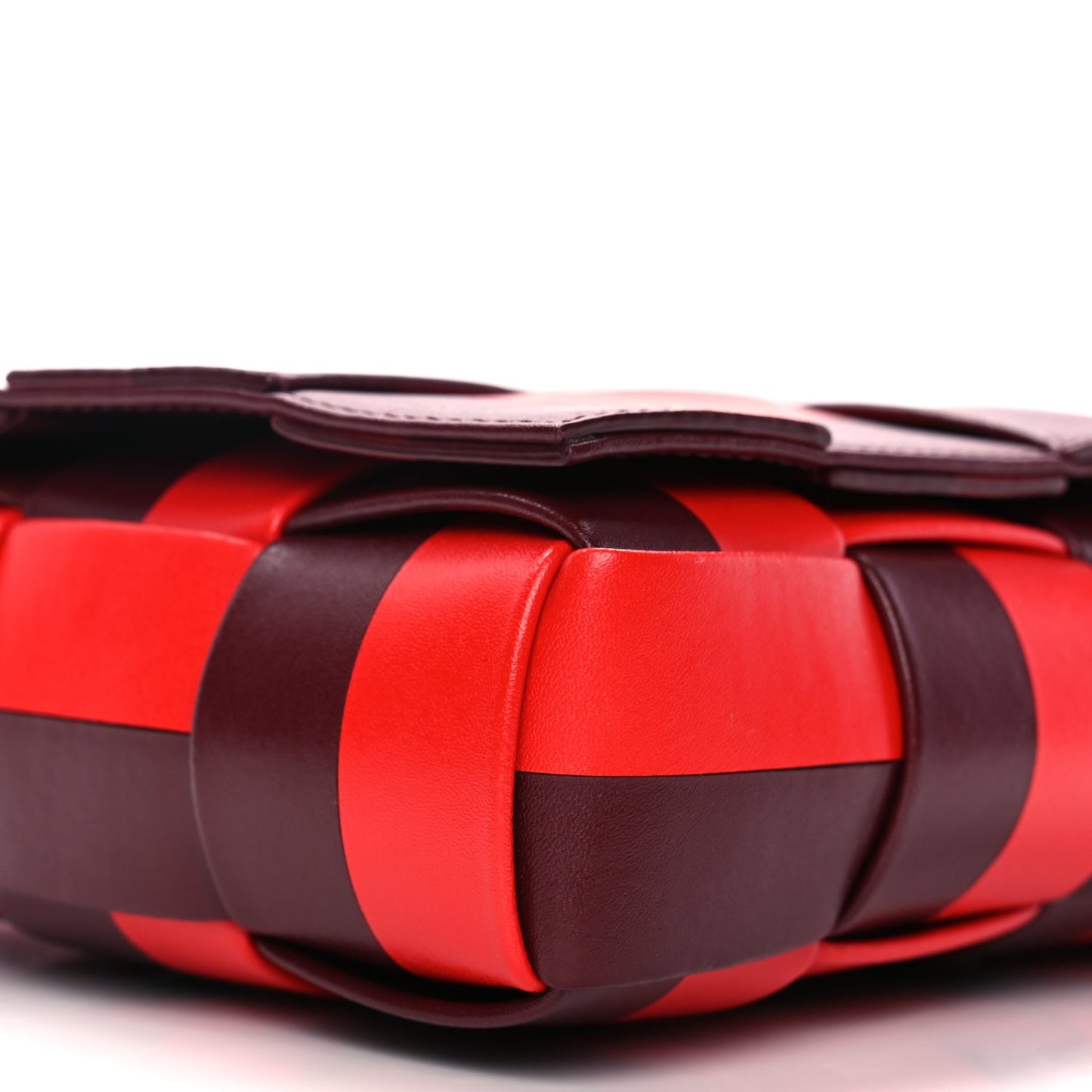 Bottega Veneta Lambskin Maxi Intrecciato Bicolor Cassette Crossbody Bag Red