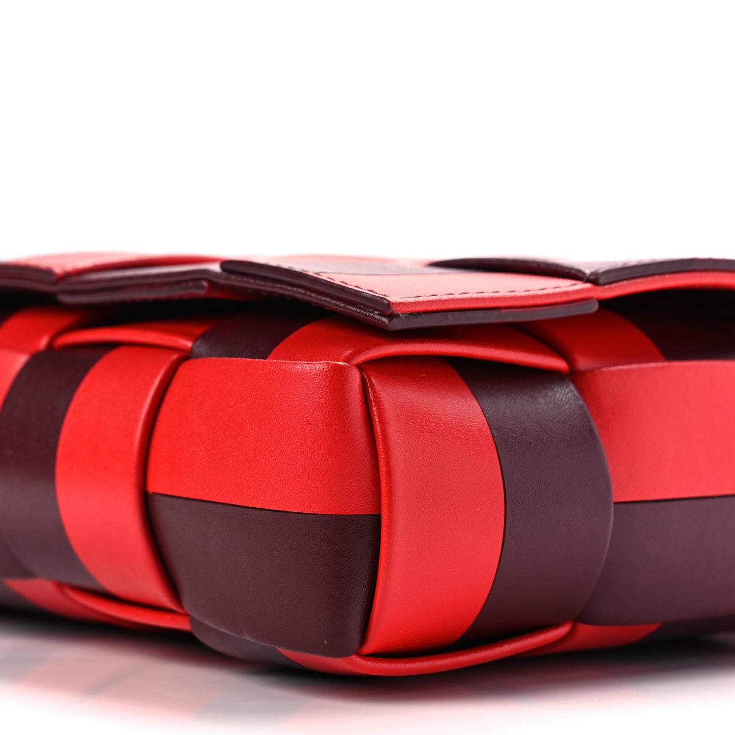 Bottega Veneta Lambskin Maxi Intrecciato Bicolor Cassette Crossbody Bag Red