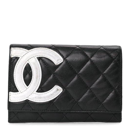 Chanel Calfskin Quilted Cambon Flap Wallet Black White