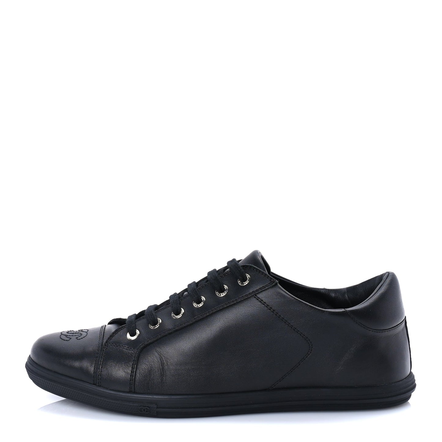 Chanel Calfskin Mens CC Cap Toe Sneakers 41 Black