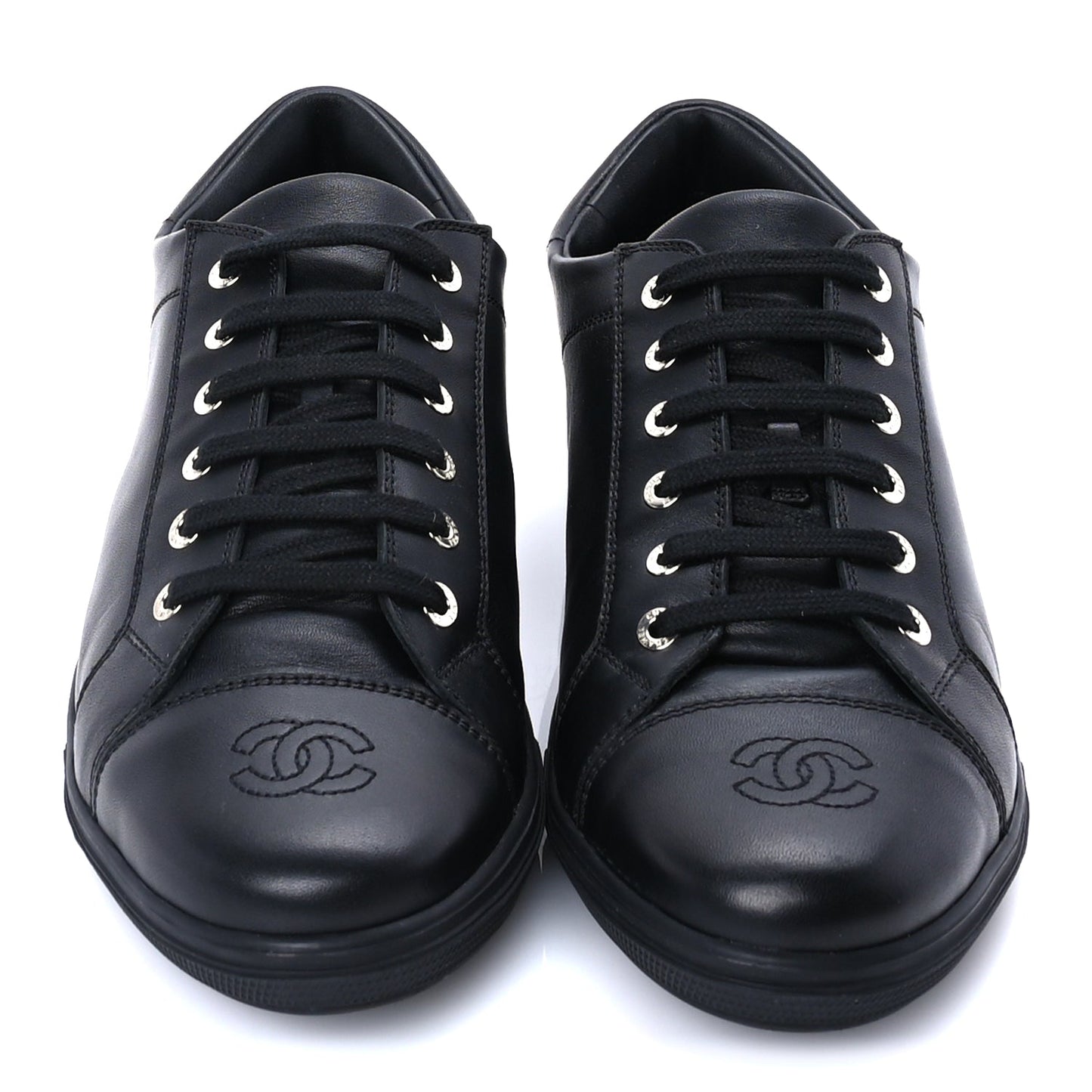 Chanel Calfskin Mens CC Cap Toe Sneakers 41 Black