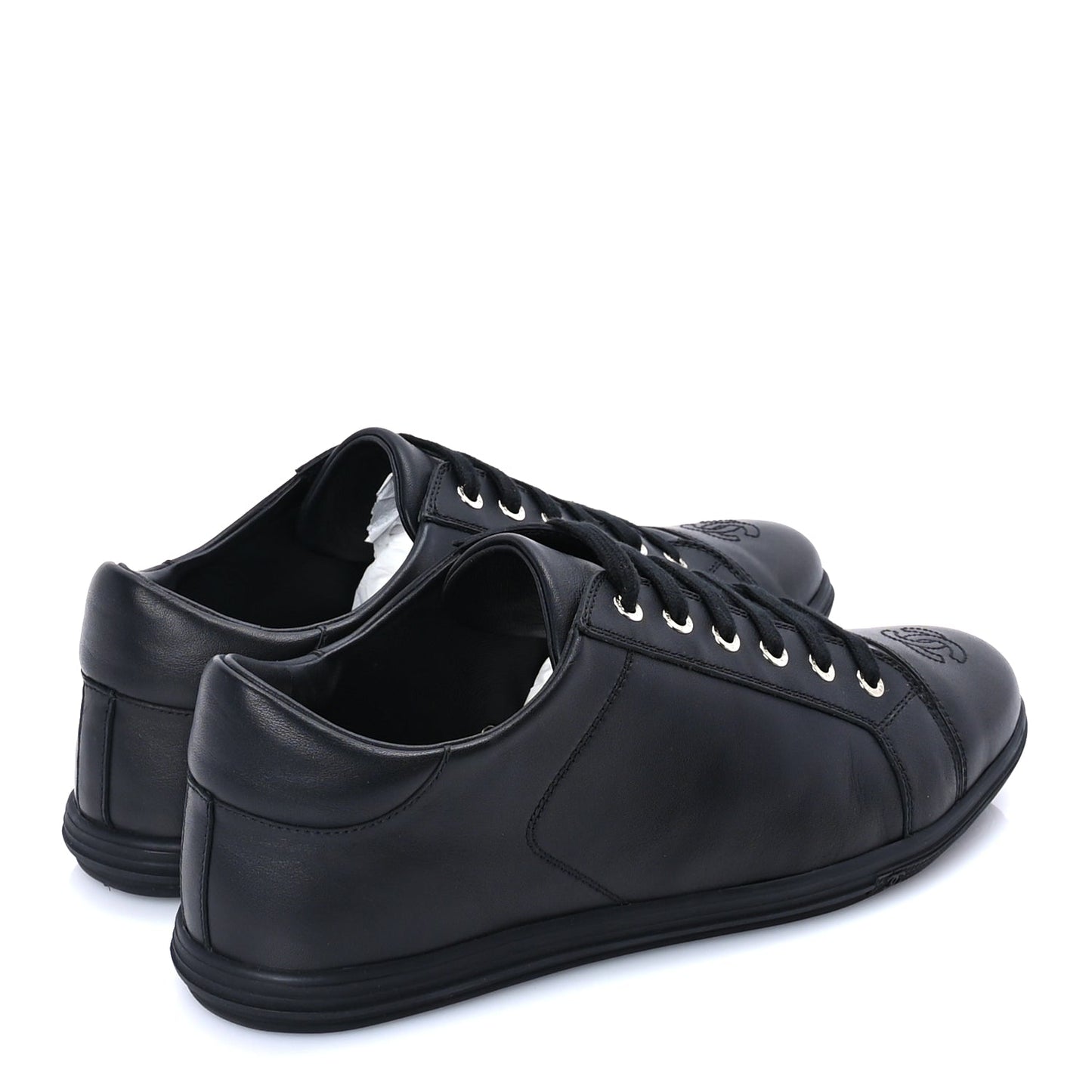 Chanel Calfskin Mens CC Cap Toe Sneakers 41 Black