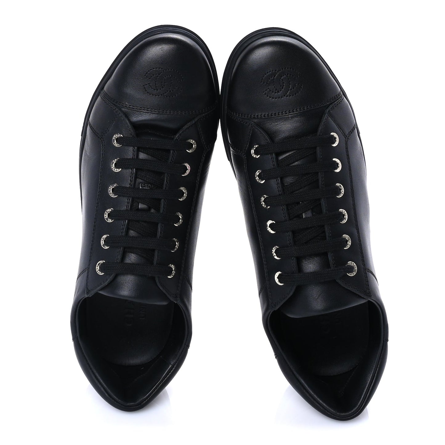 Chanel Calfskin Mens CC Cap Toe Sneakers 41 Black