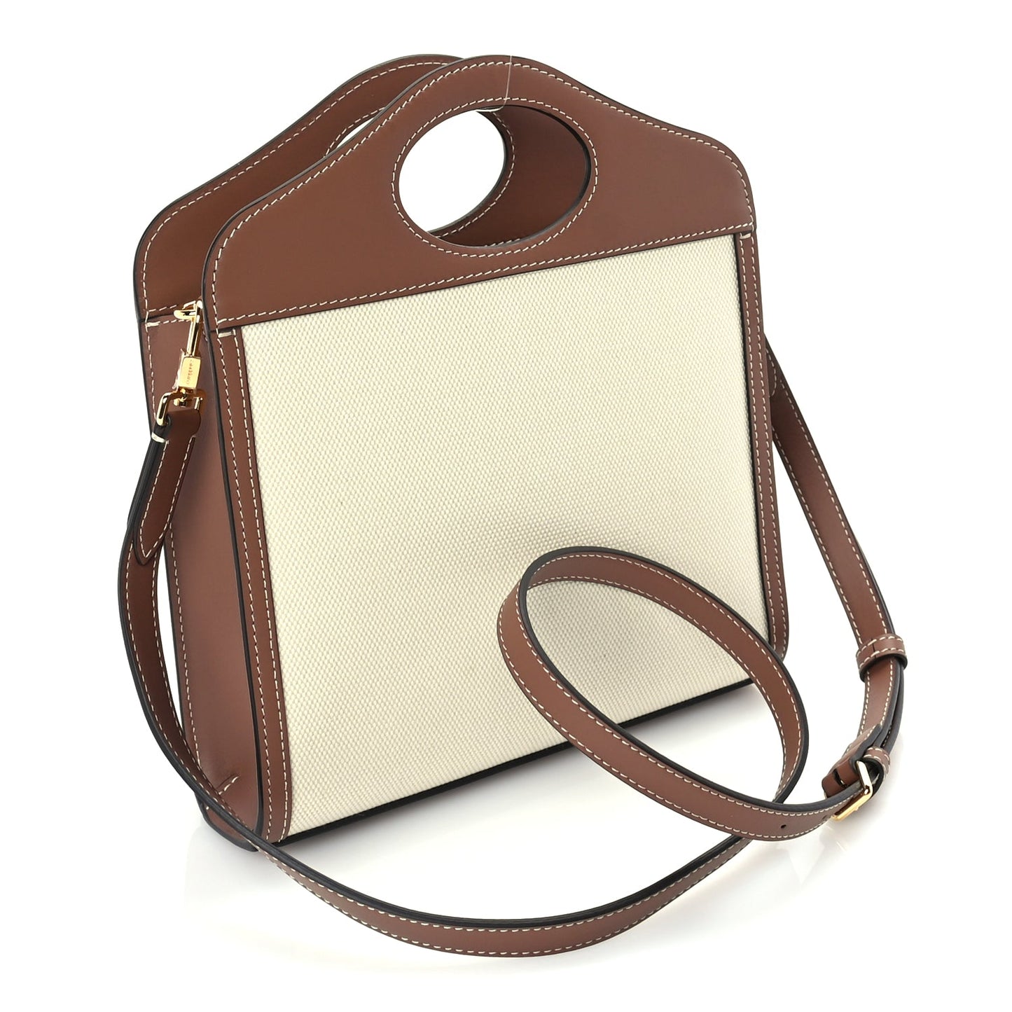 Burberry Canvas Smooth Calfskin Two Tone Mini Pocket Bag Natural Malt Brown