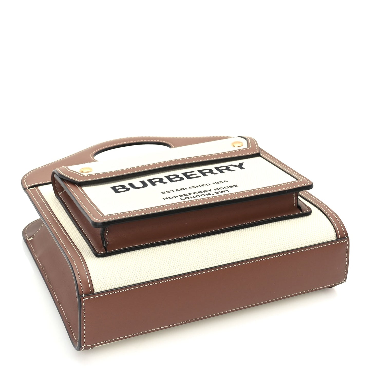 Burberry Canvas Smooth Calfskin Two Tone Mini Pocket Bag Natural Malt Brown