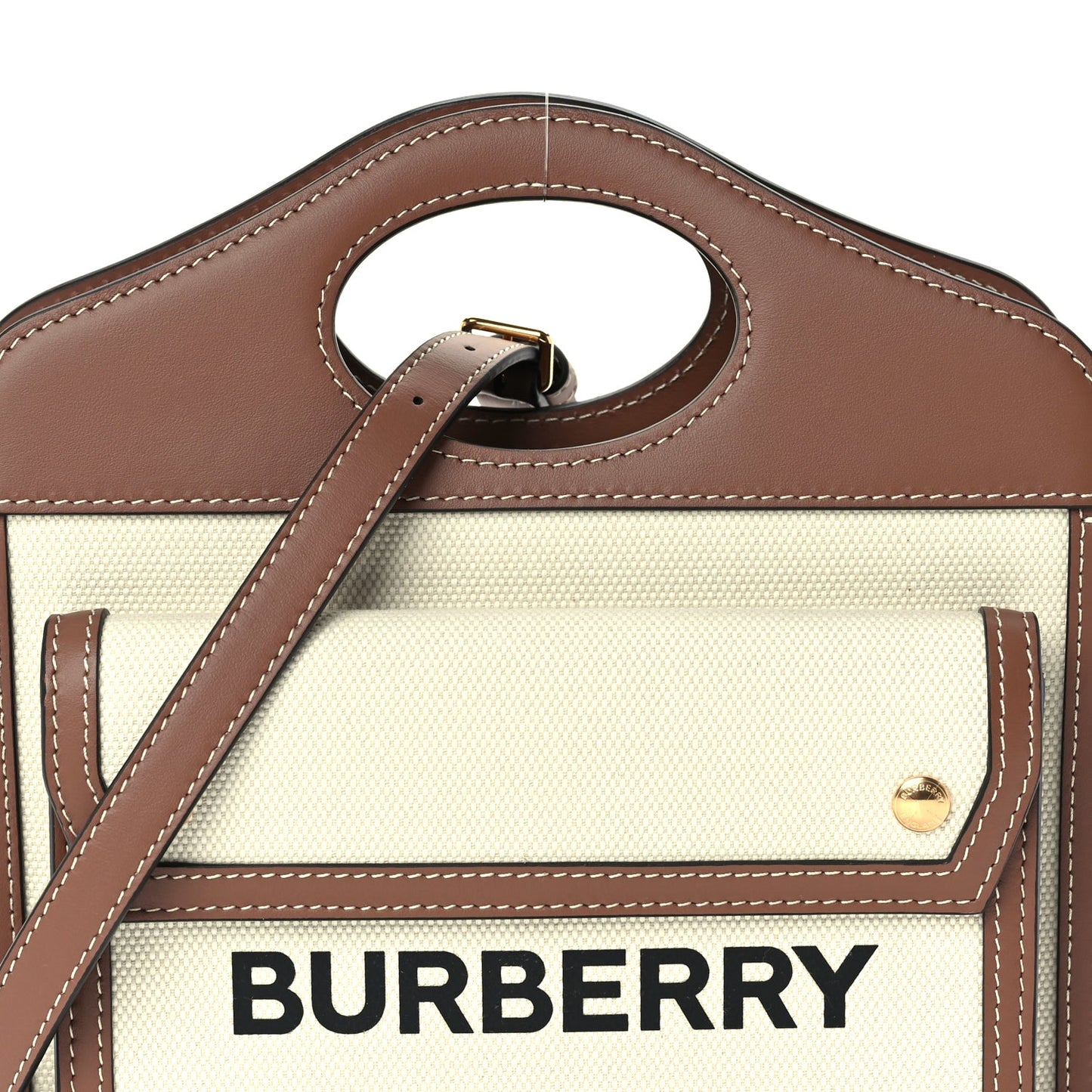 Burberry Canvas Smooth Calfskin Two Tone Mini Pocket Bag Natural Malt Brown