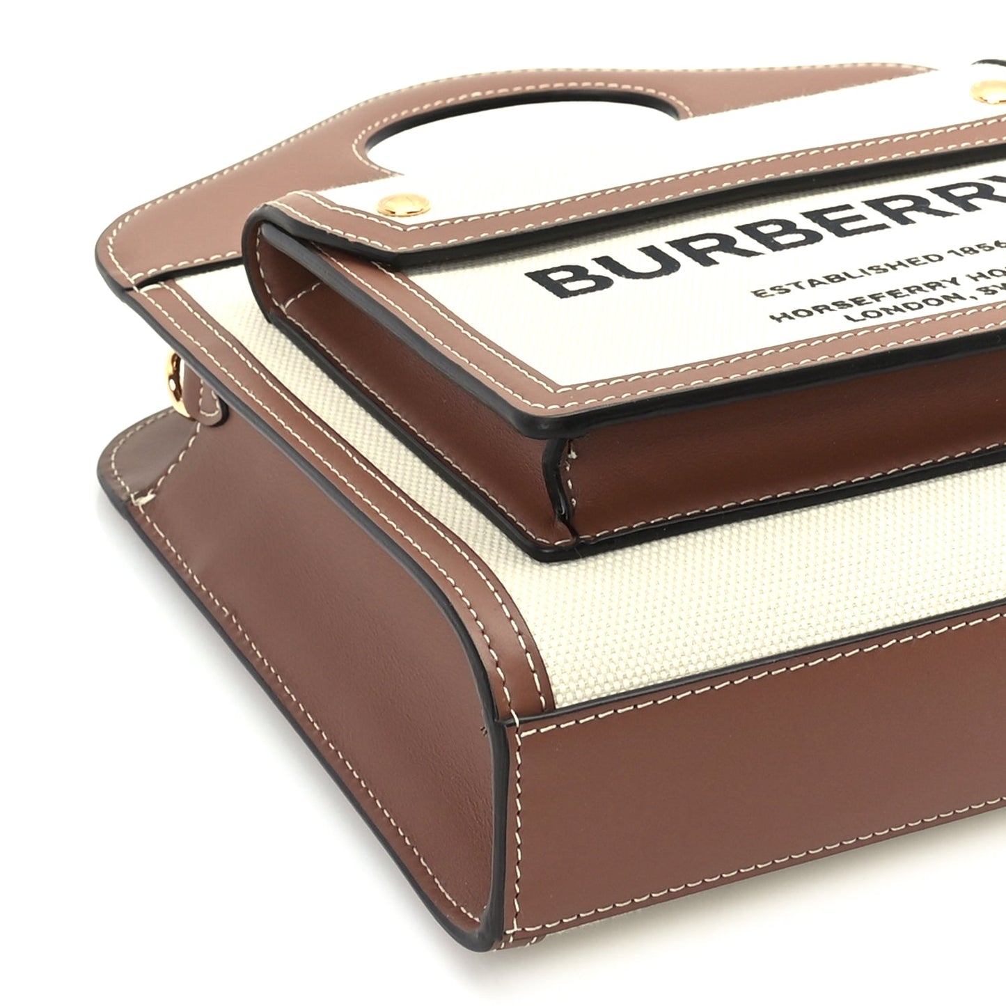 Burberry Canvas Smooth Calfskin Two Tone Mini Pocket Bag Natural Malt Brown