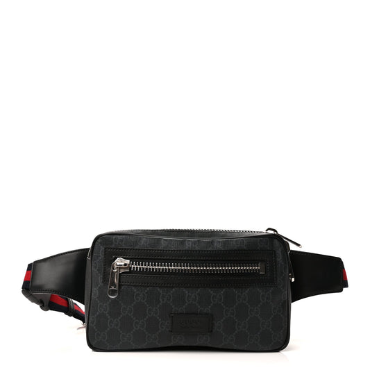 Gucci Soft GG Supreme Monogram Web Belt Bag  Black Grey