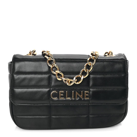Celine Goatskin Matelasse Chain Shoulder Bag  Black